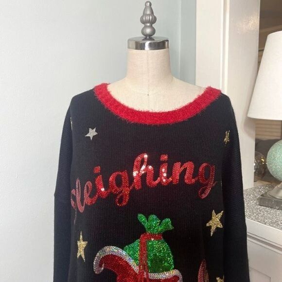 Holiday Sequin Ugly Christmas Sweater Sleighing It 2X - Picture 5 of 10